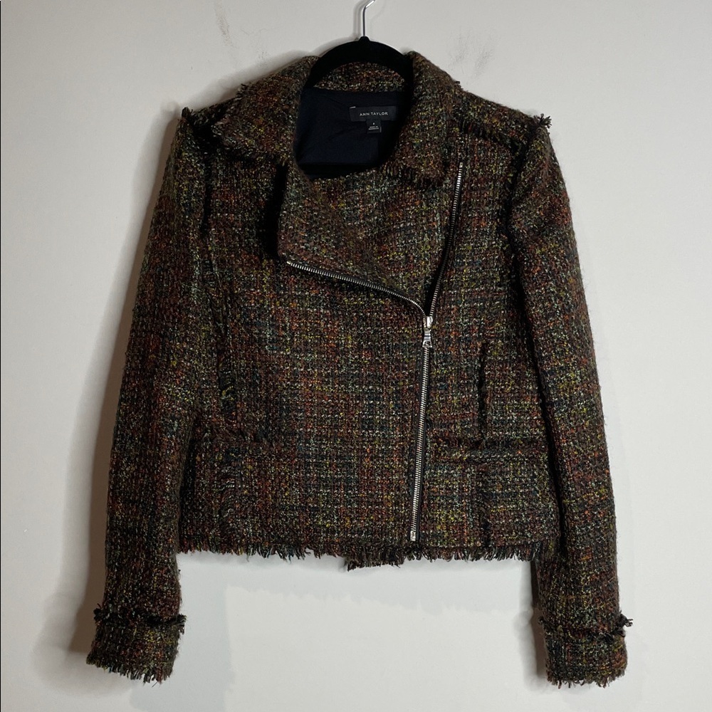 Ann Taylor | Women’s Multicolor Tweed Boucle Moto Jacket Size 8